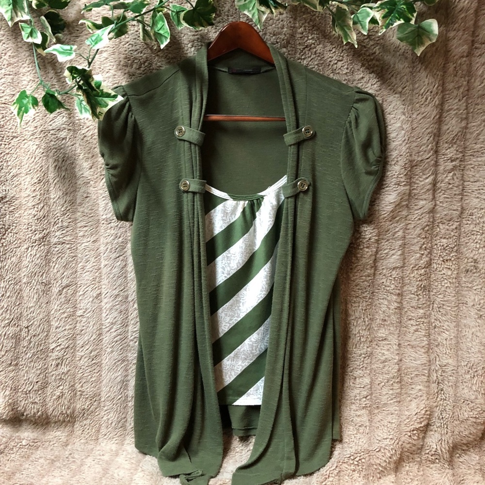 🔴 Two-in-One Olive Green Blouse 💫